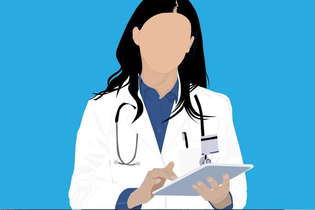 Illustration of a female doctor using a tablet computer