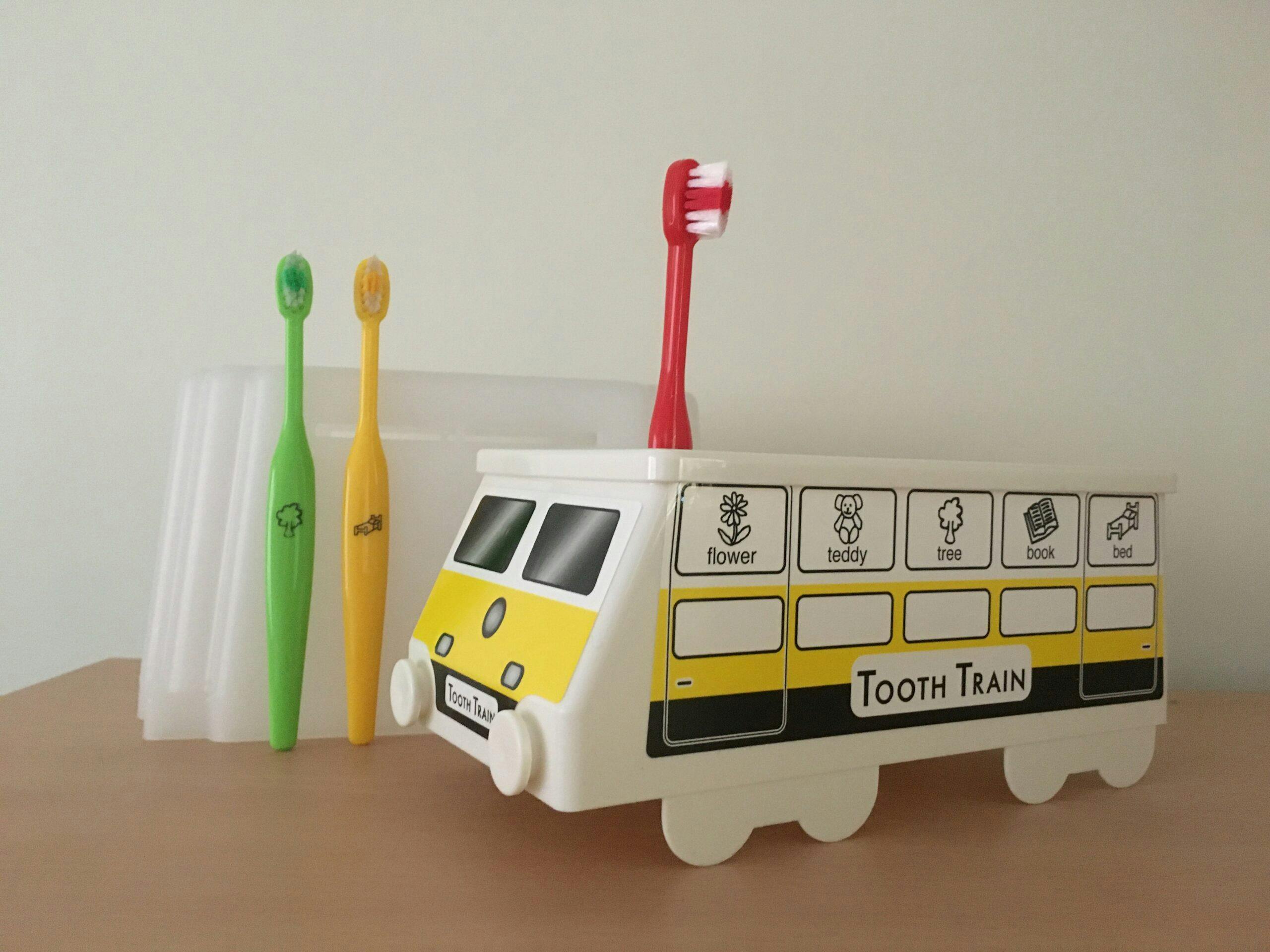 LEAP's oral health service toothbrush train for holding toothbrushes